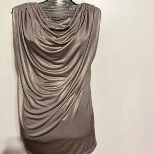 Champagne Sleeveless Ruched Waterfall Blouse